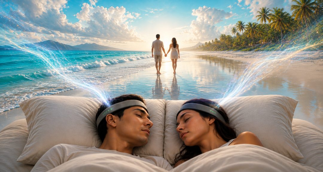 A couple sharing a dream of a beach at sunset
